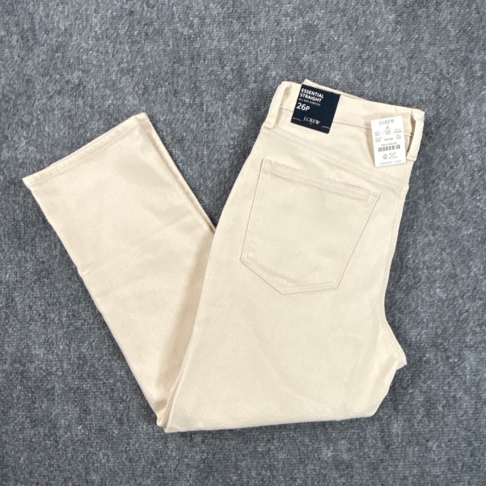 J Crew Essential Straight Jeans Womens 26P Ivory All Day Stretch Petite NWT